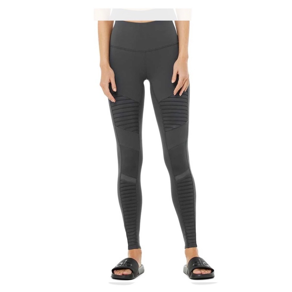 Alo Yoga Women Moto Leggings Gray Anthracite High Waist Pants Size Small
